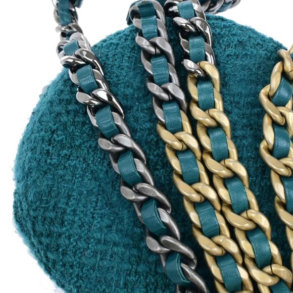 CHANEL 19 CC Logo Round Chain Mini Shoulder Bag Tweed Leather Green 332LC528 - Picture 13 of 16